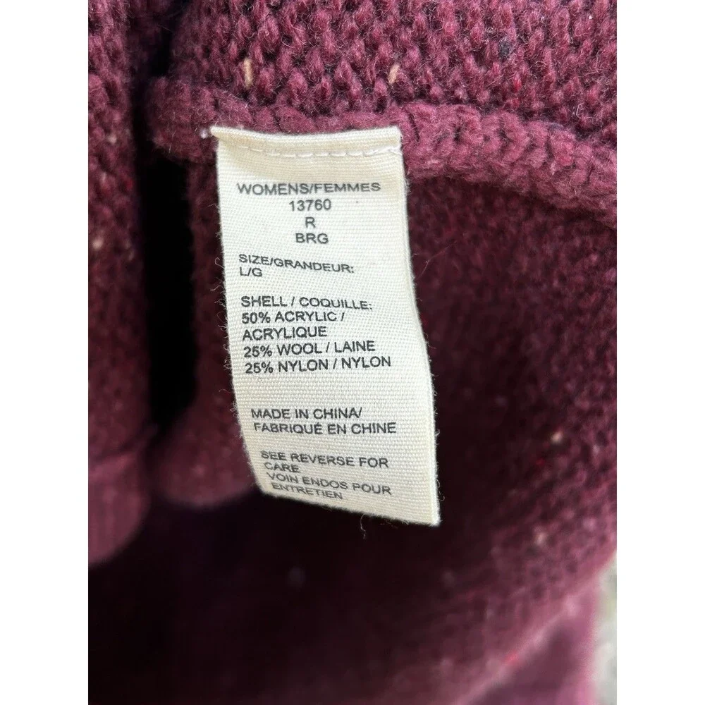 Woolrich Cardigan Sweater Size Large Fair Isle Nordic Wool Blend Maroon Snow